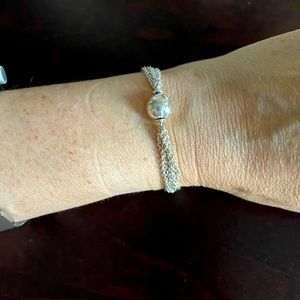 PANDORA Multi-Strand Mesh Bracelet &Pandora Sphere Sterling Silver Clip Charm.